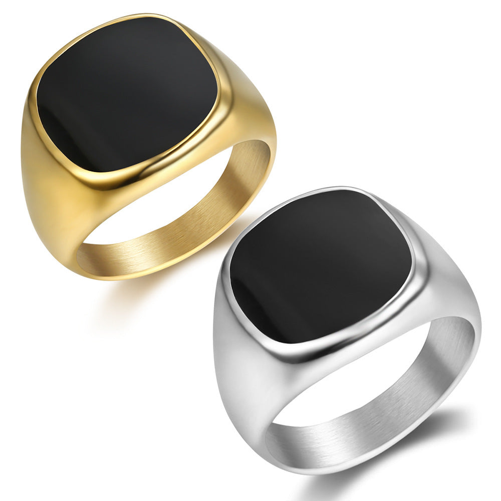 Black Enamel Square Signet Ring