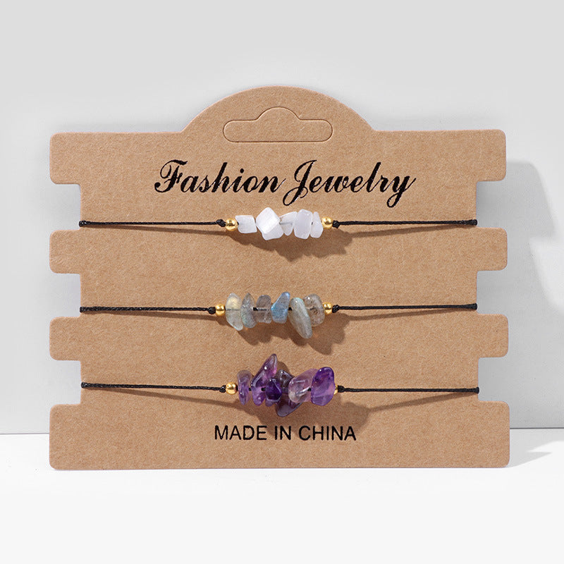 Natural Colorful Gravel Stone Bracelet Set