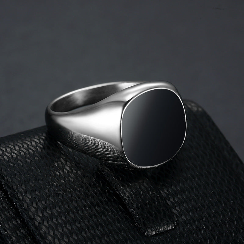 Black Enamel Square Signet Ring