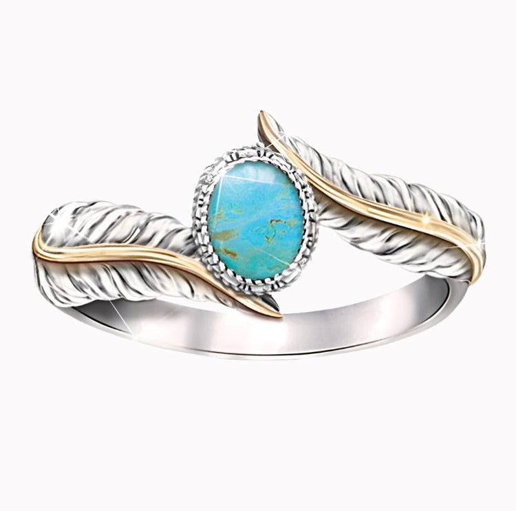 Zhen Rong Wish Green Turquoise Feather Ring