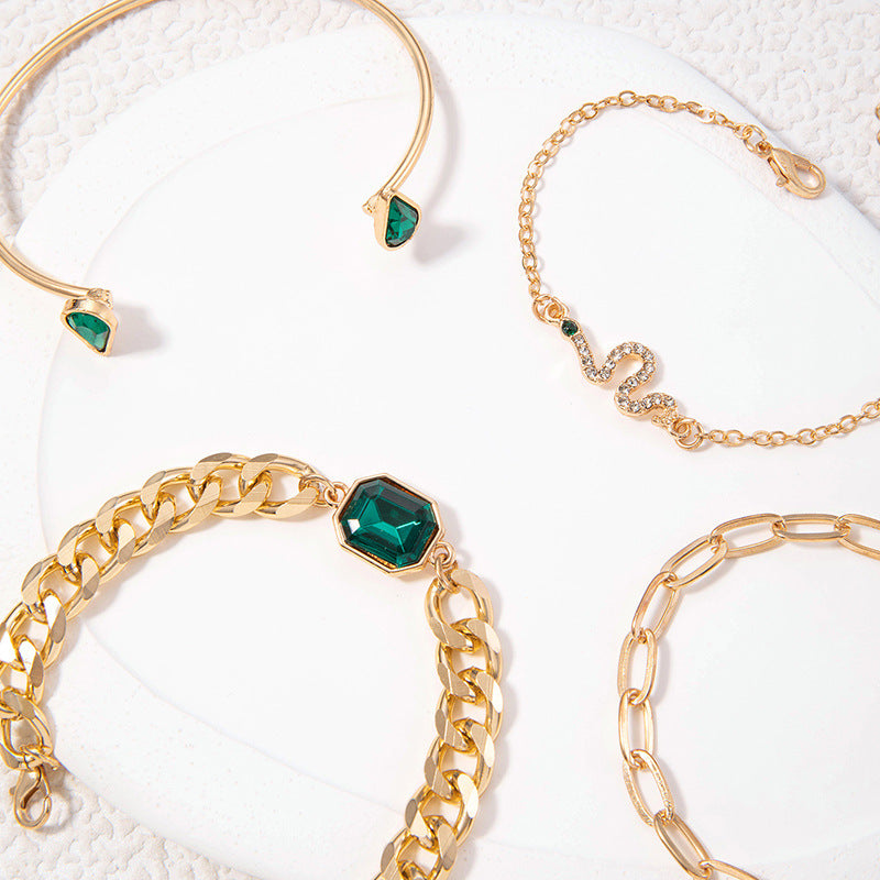 Emerald Encrusted Gold Multi-layer bracelet Set