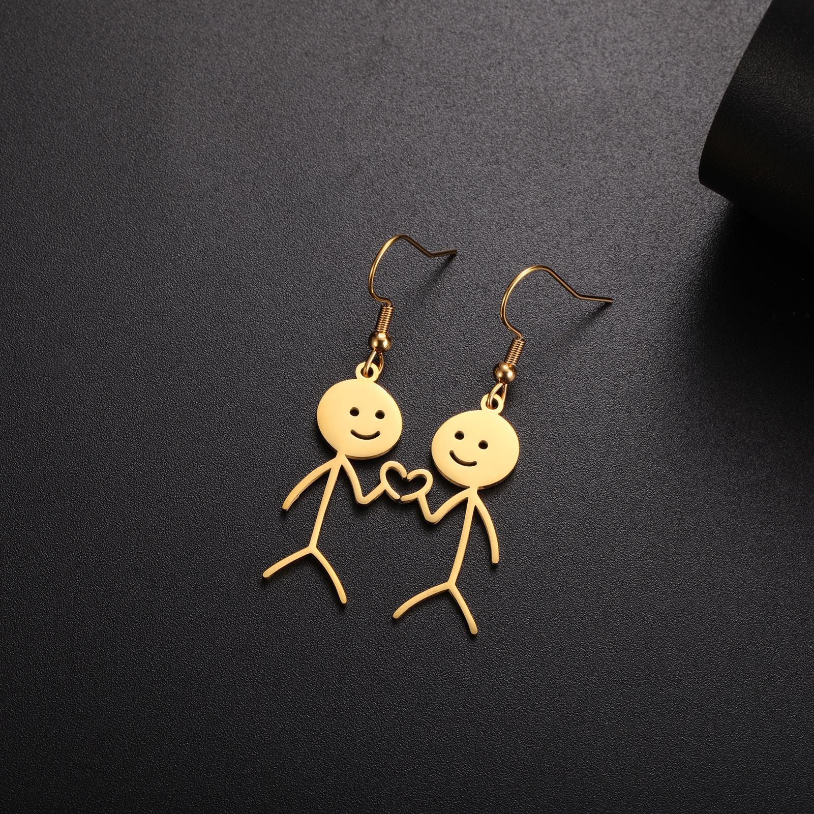 Titanium Steel Cut Hollowed Cartoon Single Side Bixin Villain Pendant Stainless Steel Earrings - Gleamse