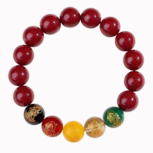 Cinnabar Natural Five God of Wealth Bracelet