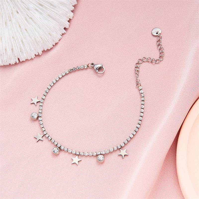 Sparkling Round Fortune Silver Charm Bracelet