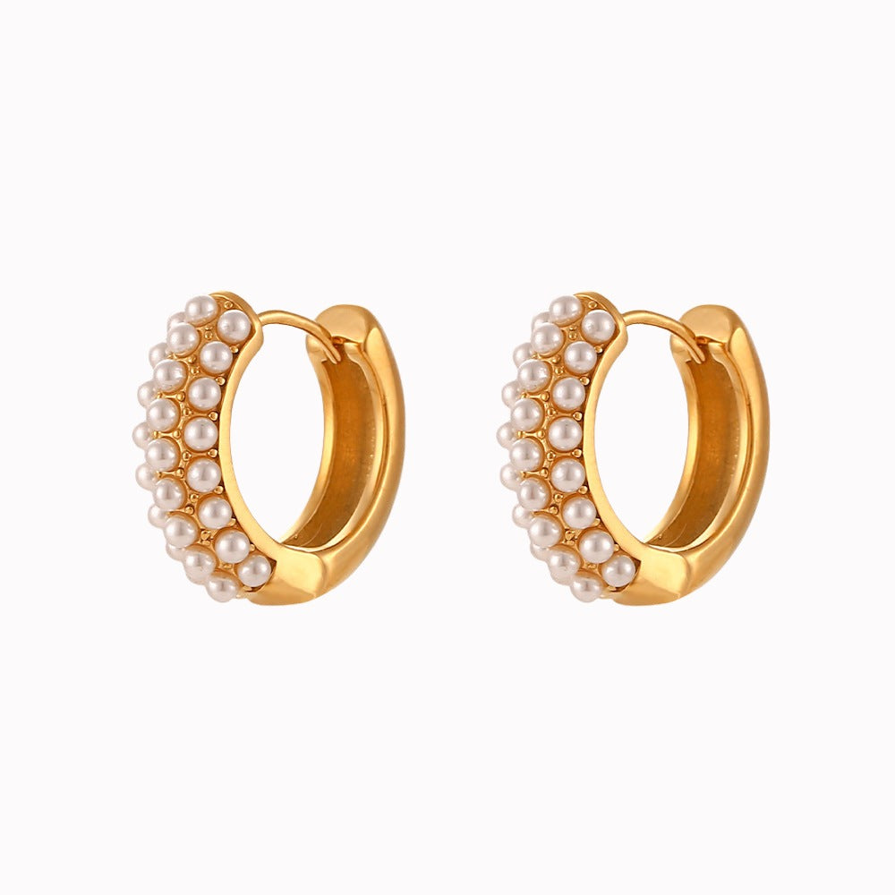 Stainless Steel Plated 18K Gold Pearl Ear Clip - Gleamse