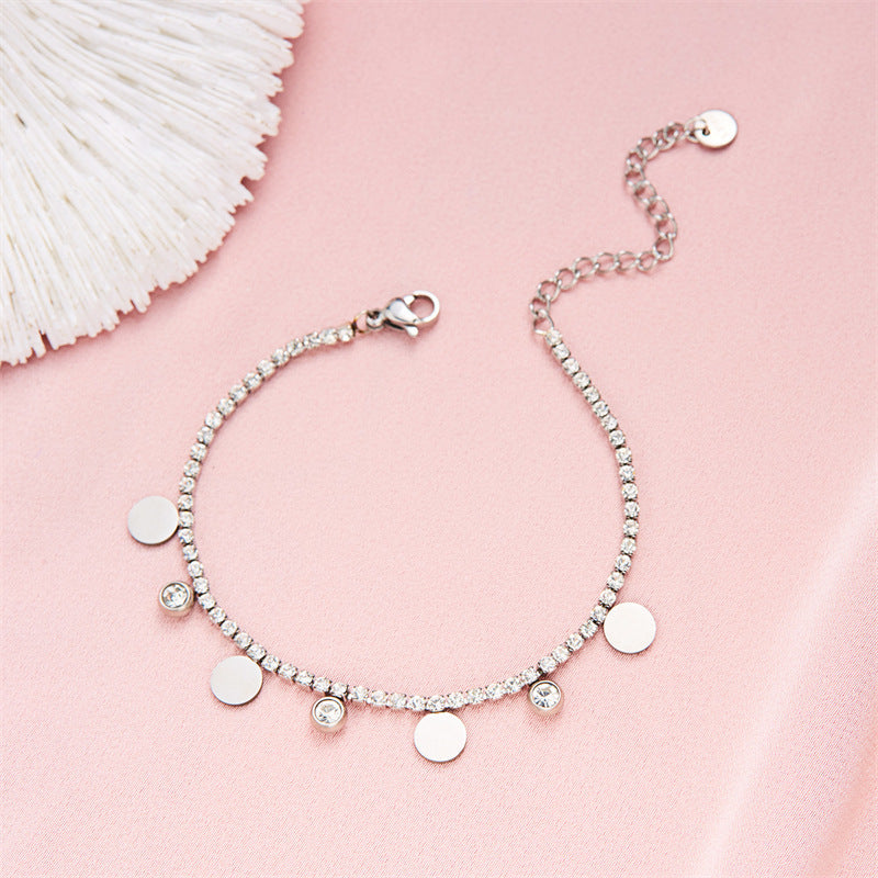 Sparkling Round Fortune Silver Charm Bracelet