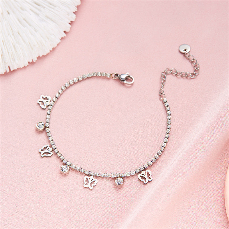 Sparkling Round Fortune Silver Charm Bracelet