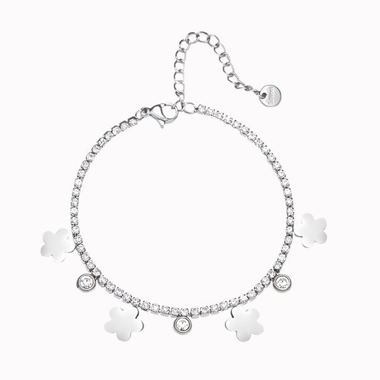 Sparkling Round Fortune Silver Charm Bracelet