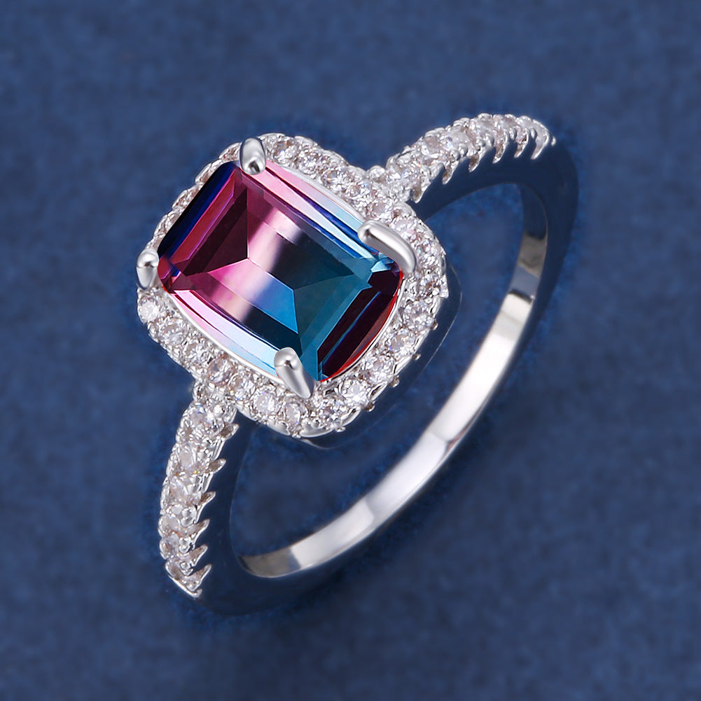 European And American Multi-color Pink Diamond Opal Ring Fashion Inlaid Zircon Simple - Gleamse