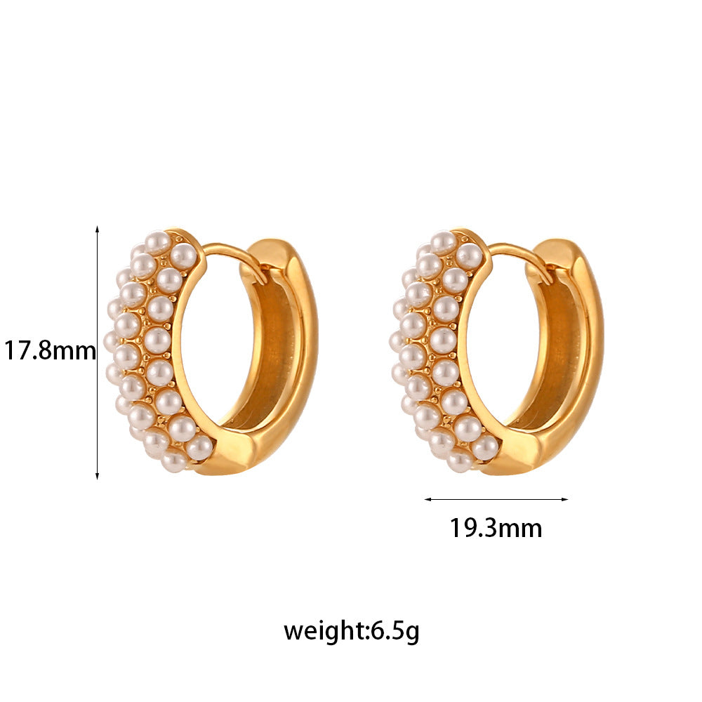 Stainless Steel Plated 18K Gold Pearl Ear Clip - Gleamse