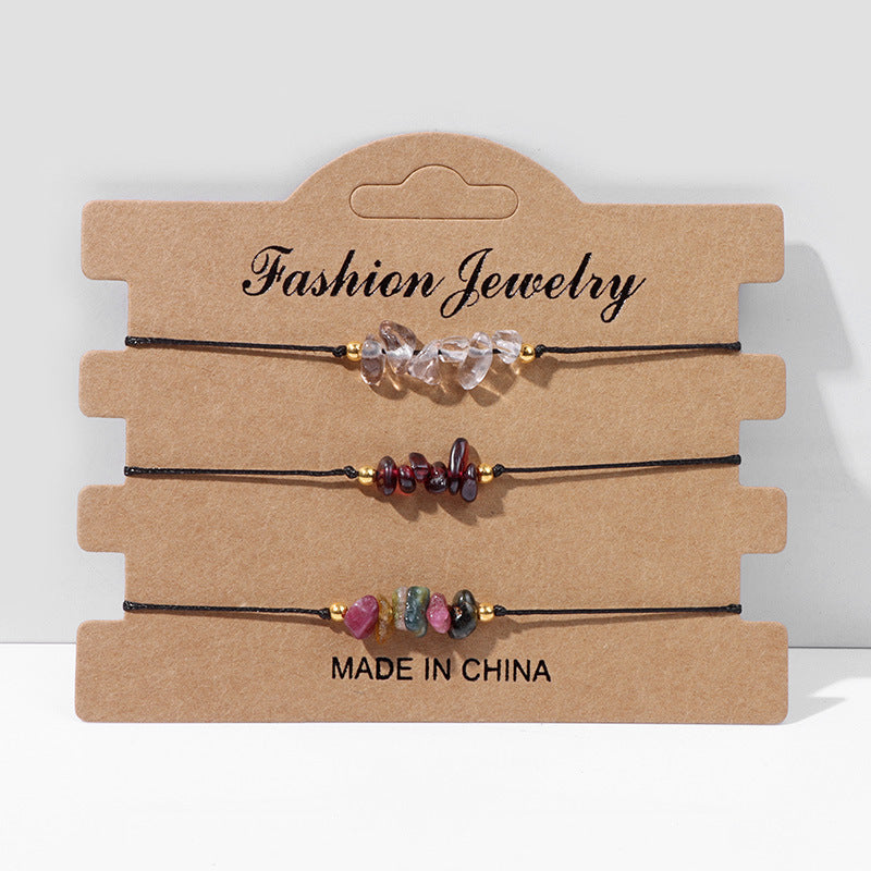 Natural Colorful Gravel Stone Bracelet Set