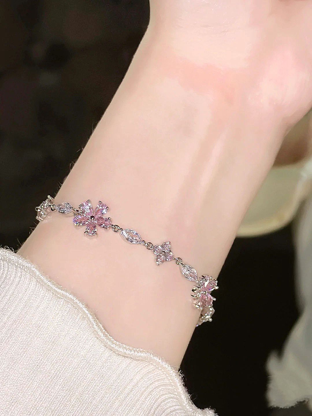 Cherry Blossom Pink Crystal Bracelet