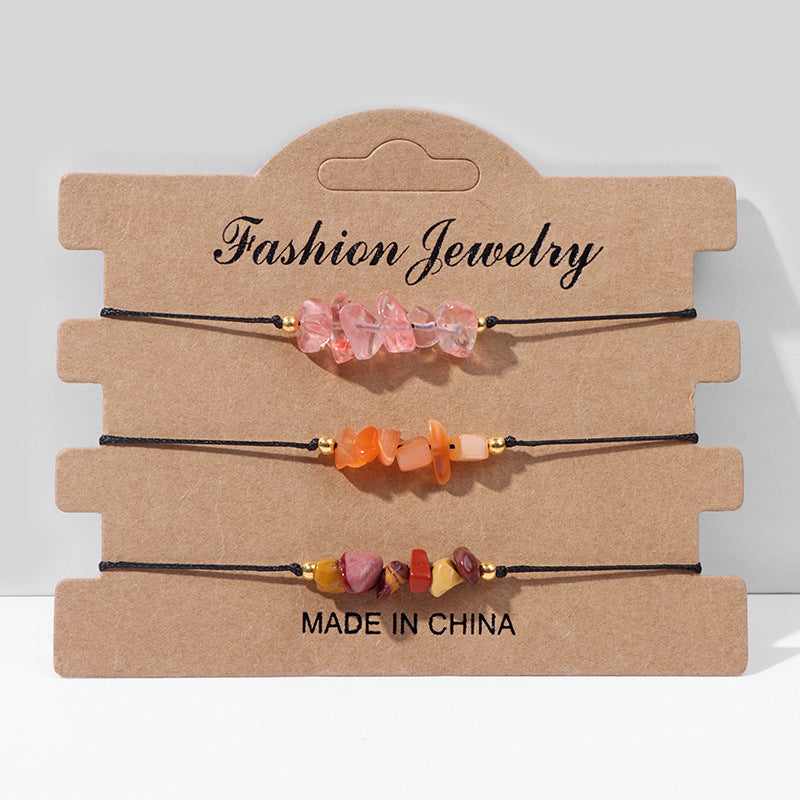 Natural Colorful Gravel Stone Bracelet Set