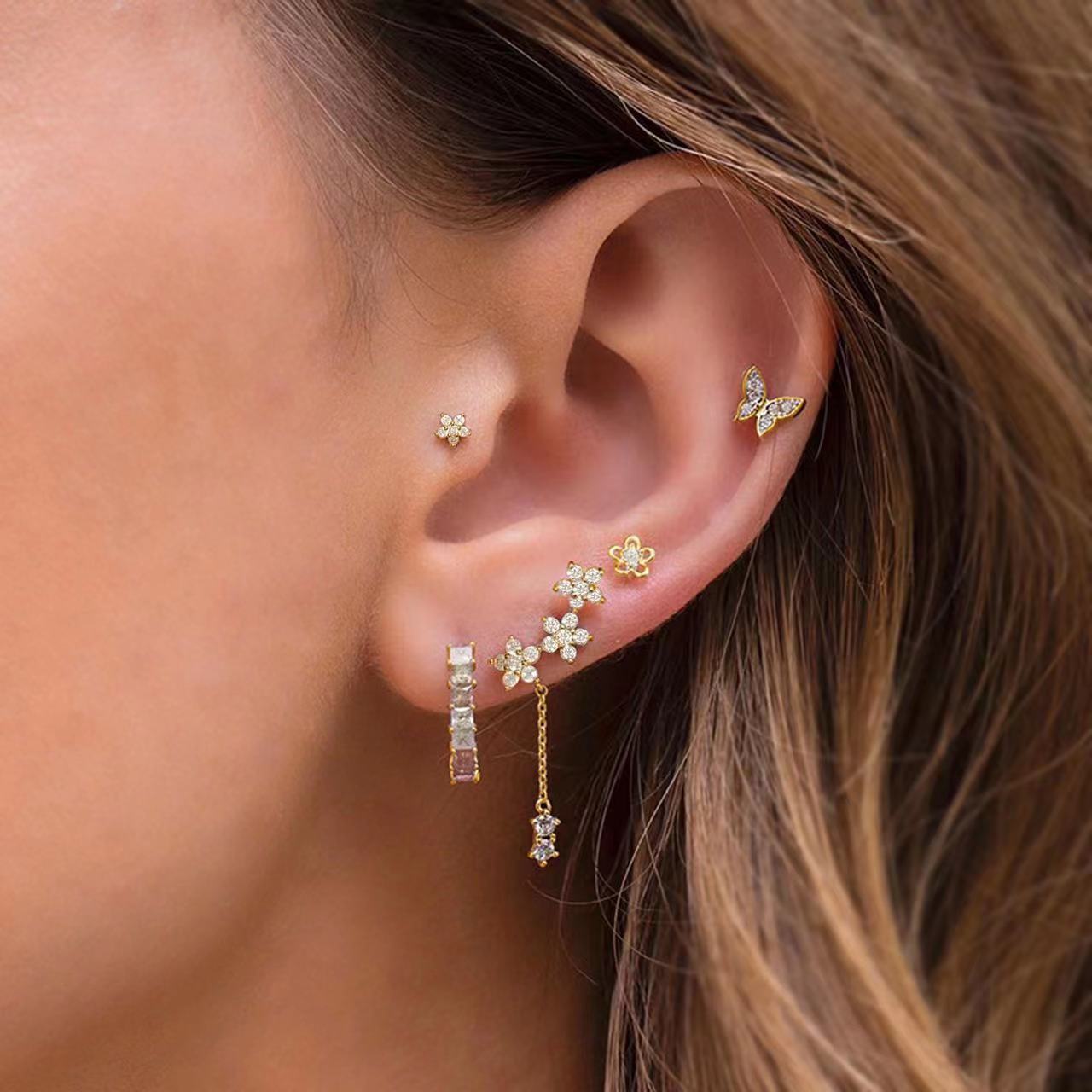 Star Moon Zircon Floral Earrings Set