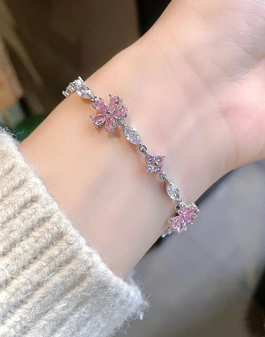 Cherry Blossom Pink Crystal Bracelet