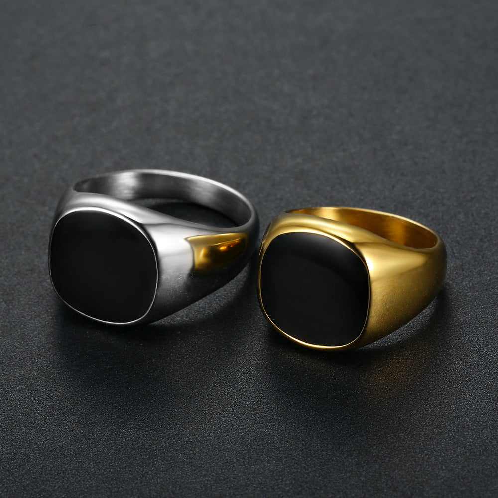 Black Enamel Square Signet Ring