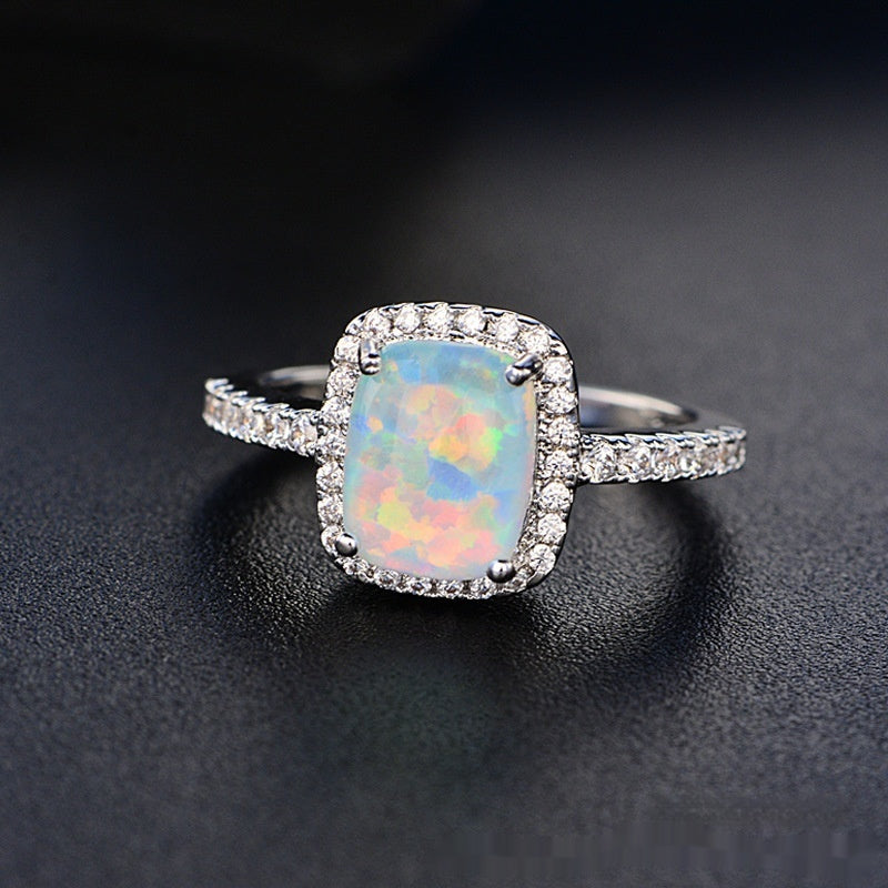 European And American Multi-color Pink Diamond Opal Ring Fashion Inlaid Zircon Simple - Gleamse