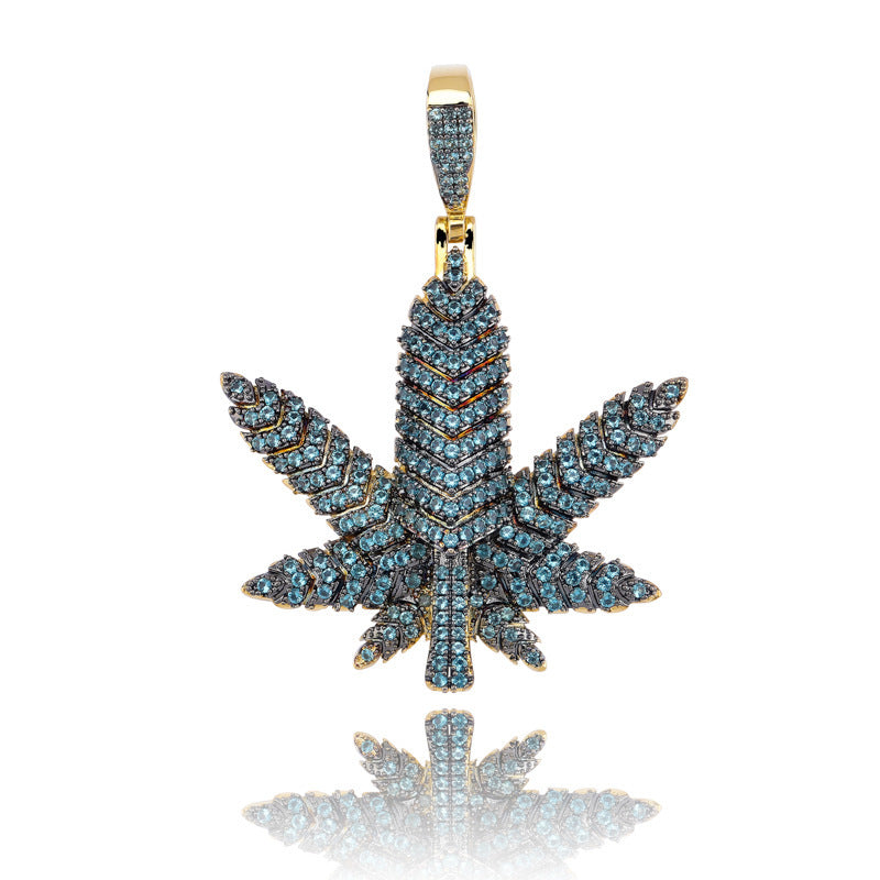 Hip Hop Iced Out Marijuana Leaf Pendant Necklace