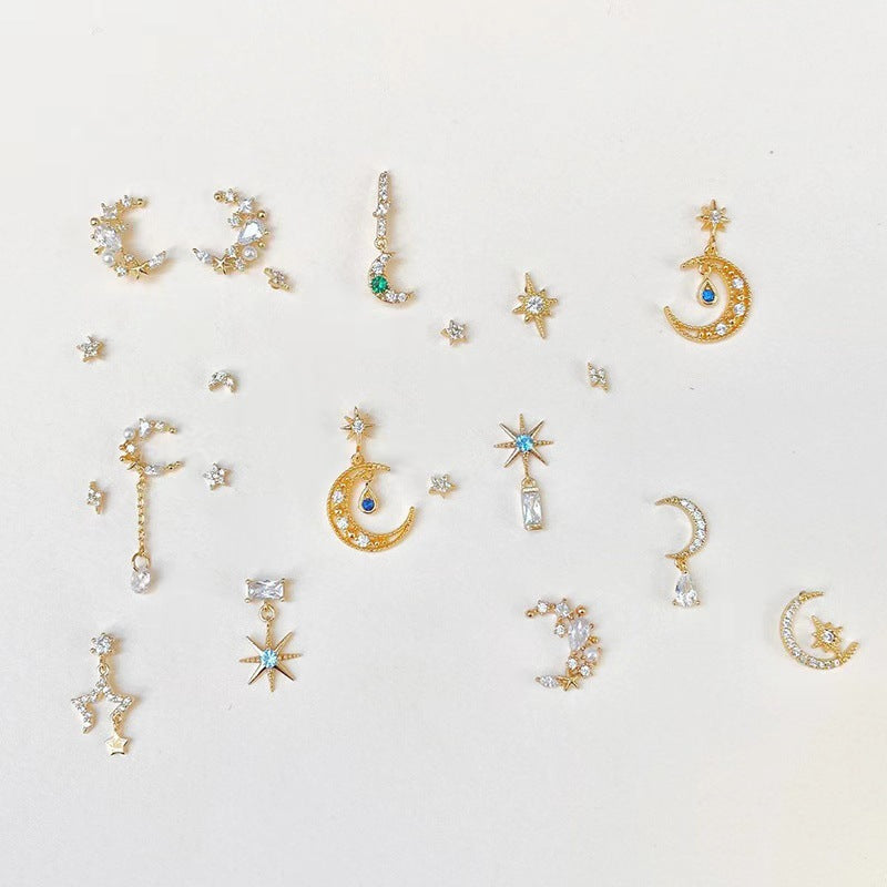 Star Moon Zircon Floral Earrings Set