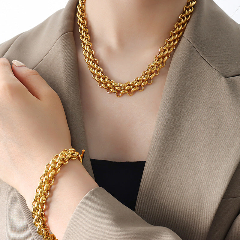 Radiant Gold Chain Necklace and Bracelet Set