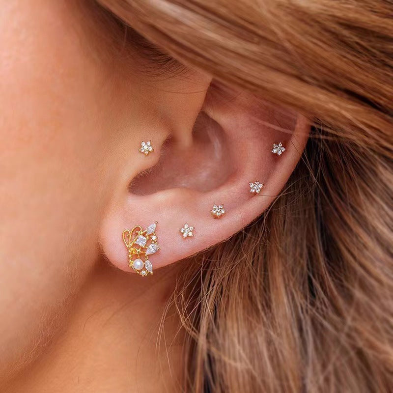 Star Moon Zircon Floral Earrings Set