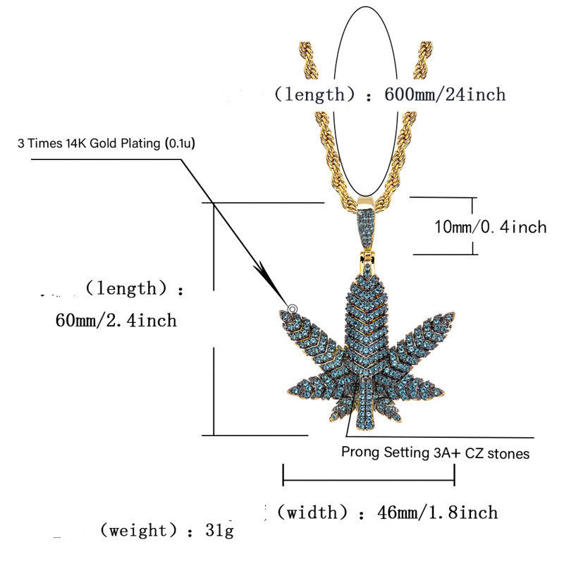 Hip Hop Iced Out Marijuana Leaf Pendant Necklace